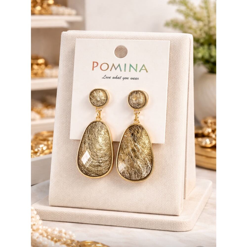 Pomina Gold Stone Earrings New